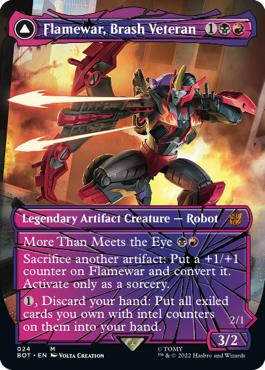 Flamewar, Brash Veteran -> Flamewar, Streetwise Operative - The Brothers' War Transformers Cards