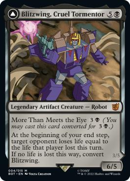 Blitzwing, Cruel Tormentor -> Blitzwing, Adaptive Assailant - The Brothers' War Transformers Cards