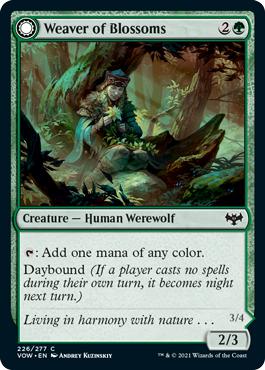 Weaver of Blossoms -> Blossom-Clad Werewolf - Innistrad: Crimson Vow