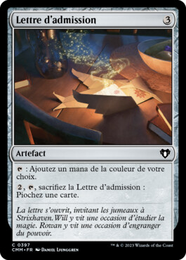 Lettre d'admission - Commander Masters